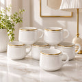 Diamond Ceramics 6-Piece White Ceramic Coffee Mug Set with Golden Rim | Premium Tea & Coffee Cups